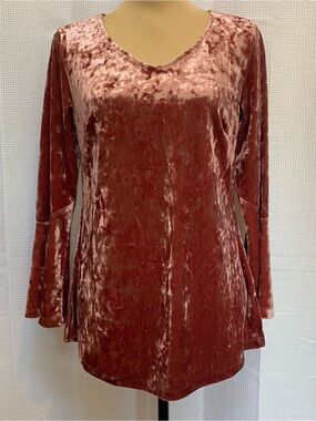Ladies ISAAC MIZRAHI LIVE Crushed Velvet Bell Sleeve Tunic Rose XS